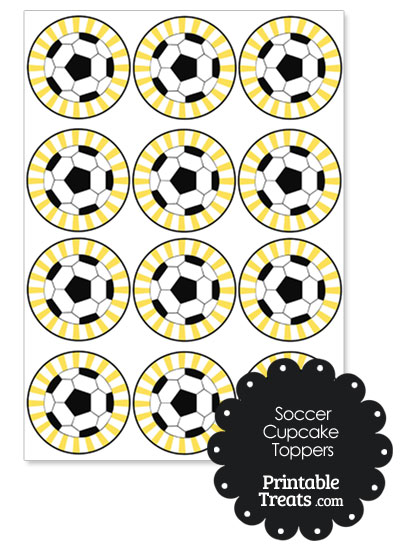 Yellow Sunburst Soccer Cupcake Toppers from PrintableTreats.com