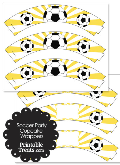 Yellow Sunburst Soccer Cupcake Wrappers from PrintableTreats.com