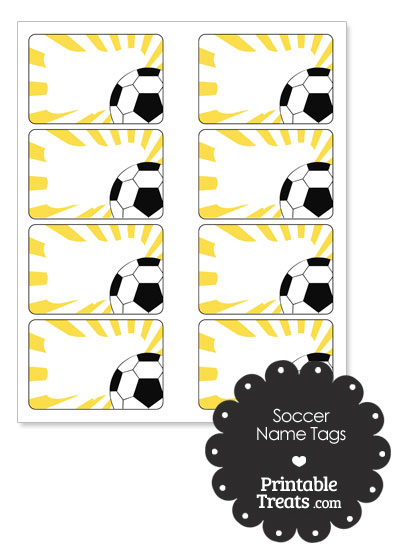 Yellow Sunburst Soccer Name Tags from PrintableTreats.com