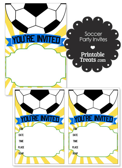 Yellow Sunburst Soccer Party Invites from PrintableTreats.com