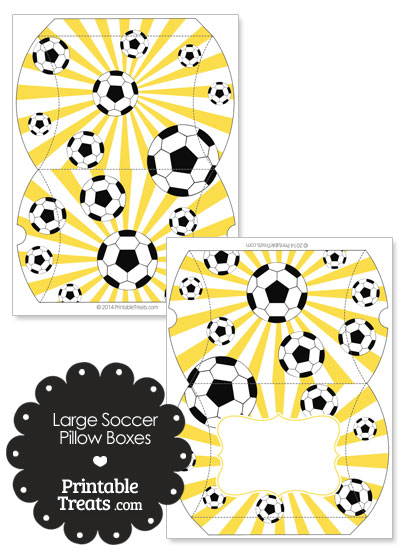 Yellow Sunburst Soccer Party Large Pillow Boxes from PrintableTreats.com