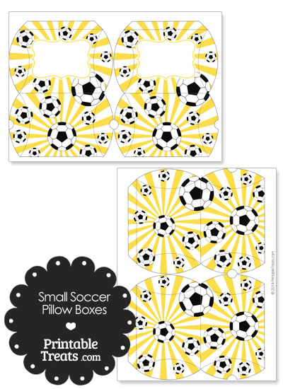 Yellow Sunburst Soccer Party Small Pillow Boxes from PrintableTreats.com