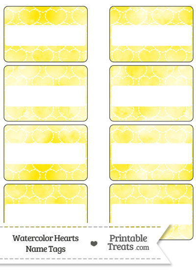 Yellow Watercolor Hearts Name Tags from PrintableTreats.com