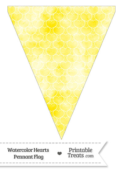 Yellow Watercolor Hearts Pennant Banner Flag from PrintableTreats.com