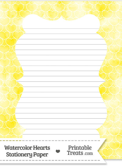 Yellow Watercolor Hearts Stationery Paper from PrintableTreats.com
