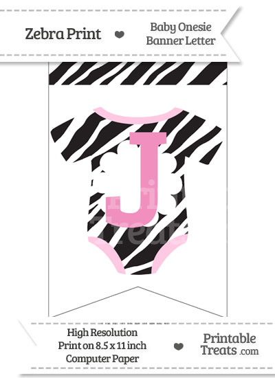 Zebra Print Baby Onesie Bunting Banner Letter J from PrintableTreats.com