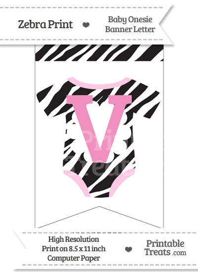 Zebra Print Baby Onesie Bunting Banner Letter V from PrintableTreats.com