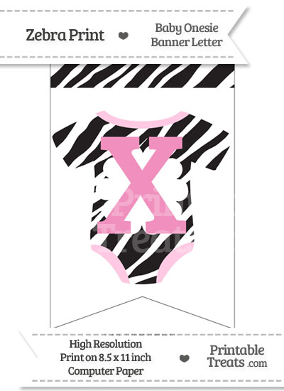 Zebra Print Baby Onesie Bunting Banner Letter X from PrintableTreats.com