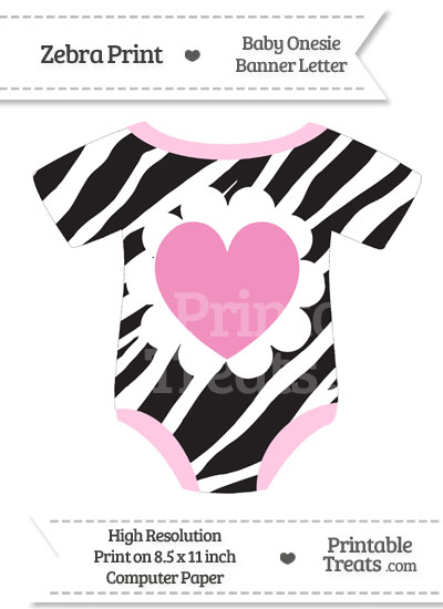 Zebra Print Baby Onesie Shaped Banner Heart End Flag from PrintableTreats.com