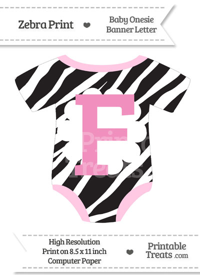 Zebra Print Baby Onesie Shaped Banner Letter F from PrintableTreats.com