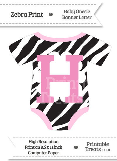 Zebra Print Baby Onesie Shaped Banner Letter H from PrintableTreats.com