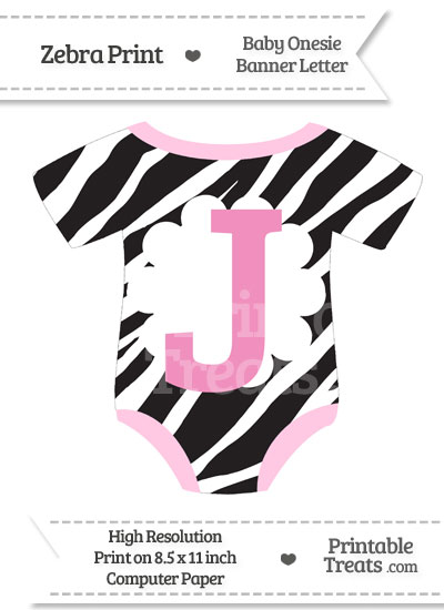 Zebra Print Baby Onesie Shaped Banner Letter J from PrintableTreats.com