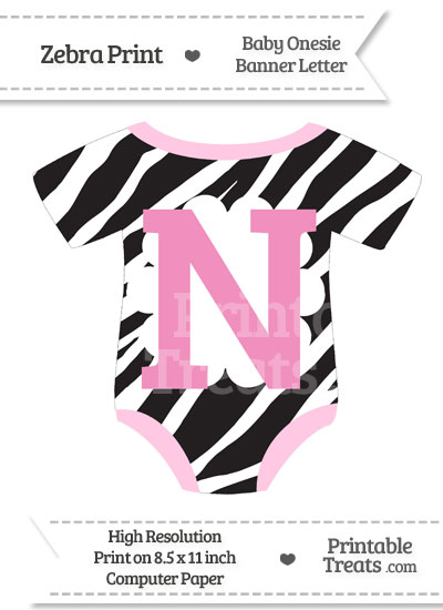 Zebra Print Baby Onesie Shaped Banner Letter N from PrintableTreats.com