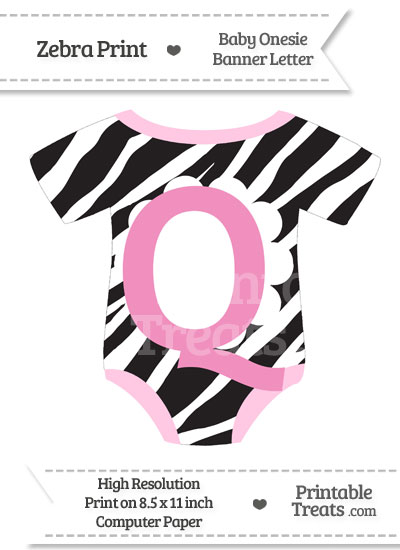 Zebra Print Baby Onesie Shaped Banner Letter Q from PrintableTreats.com