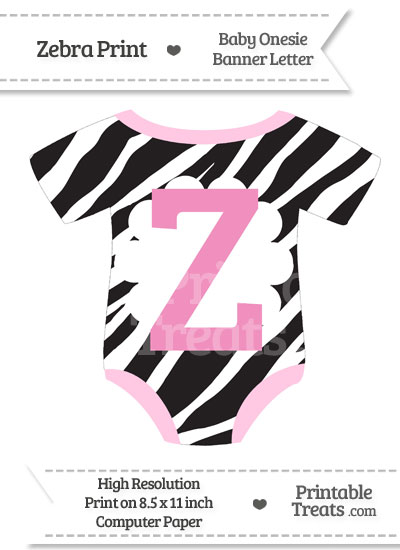 Zebra Print Baby Onesie Shaped Banner Letter Z from PrintableTreats.com