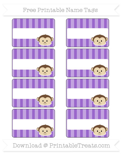 free amethyst striped boy monkey name tags printable treatscom