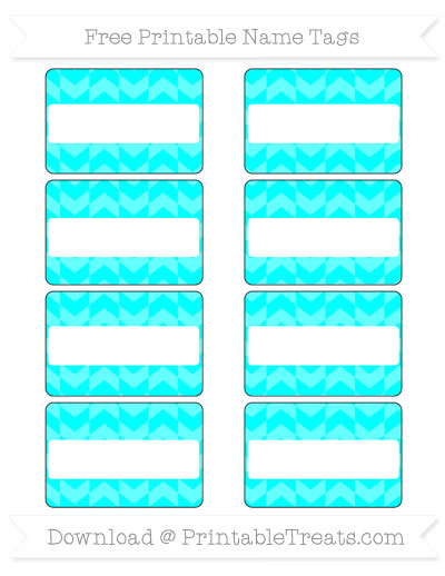 Free Aqua Blue Herringbone Pattern Simple Name Tags — Printable Treats.com