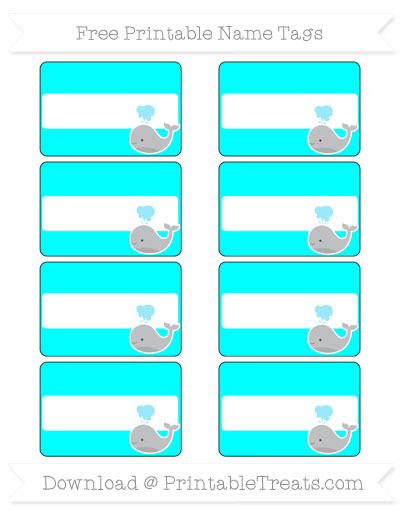 Free Aqua Blue Whale Name Tags — Printable Treats.com