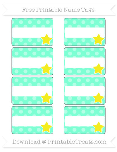 Free Aquamarine Dotted Pattern Star Name Tags — Printable Treats.com