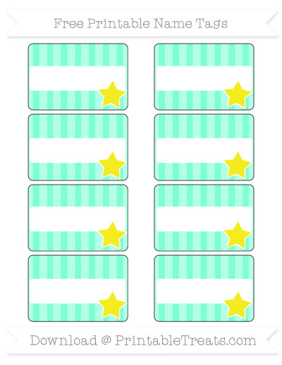 Free Aquamarine Striped Star Name Tags — Printable Treats.com