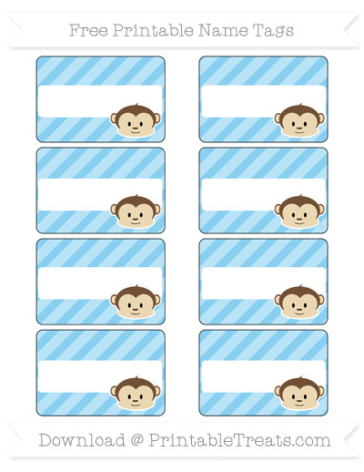 free baby blue diagonal striped boy monkey name tags printable treatscom