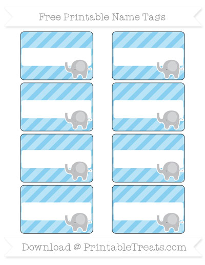 free baby blue diagonal striped elephant name tags printable treatscom