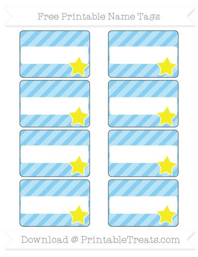 Free Baby Blue Diagonal Striped Star Name Tags — Printable Treats.com