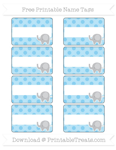 free baby blue polka dot elephant name tags printable treatscom