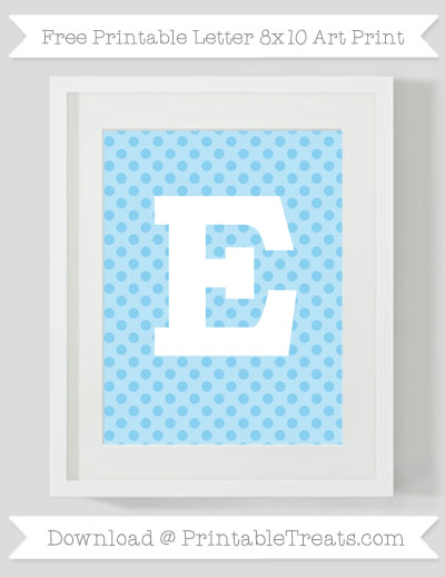 Free Baby Blue Polka Dot Letter E 8x10 Art Print