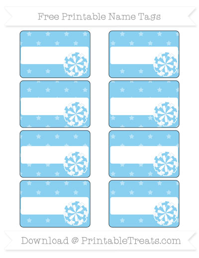 Free Baby Blue Star Pattern Cheer Pom Pom Name Tags — Printable Treats.com