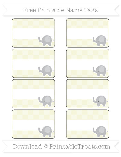 free beige checker pattern elephant name tags printable treatscom