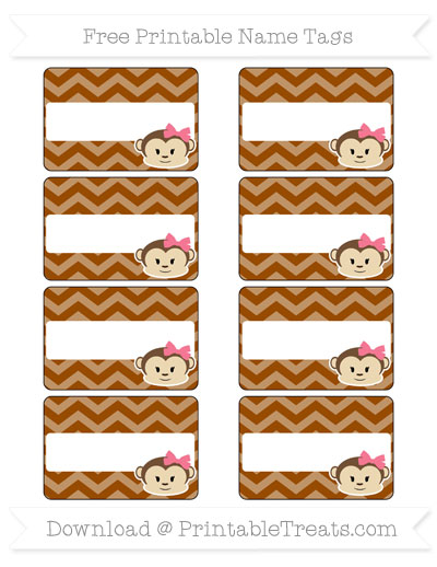 free brown chevron girl monkey name tags printable treatscom