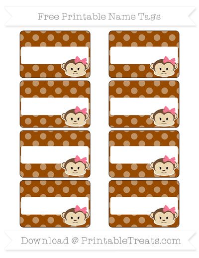 free brown dotted pattern girl monkey name tags printable treatscom