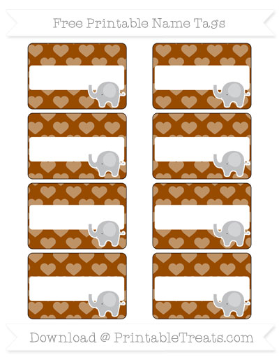 free brown heart pattern elephant name tags printable treatscom