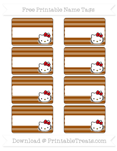 free brown horizontal striped hello kitty name tags printable treatscom