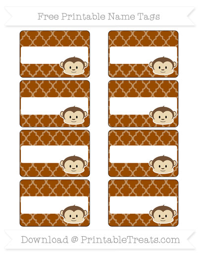 free brown moroccan tile boy monkey name tags printable treatscom