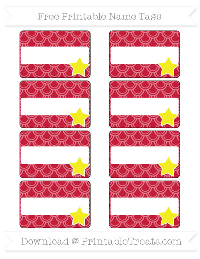 Free Cardinal Red Fish Scale Pattern Star Name Tags — Printable Treats.com