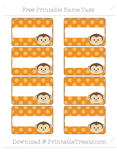 free carrot orange dotted pattern boy monkey name tags printable