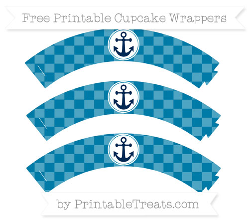 Wrapper Pattern Simple Bluue Cerulean Blue Checker Pattern Nautical Cupcake Wrappers — Printable ...