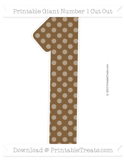 Coyote Brown Dotted Pattern Giant Number 1 Cut Out — Printable Treats.com