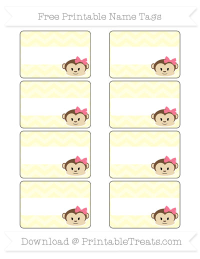 free cream chevron girl monkey name tags printable treatscom