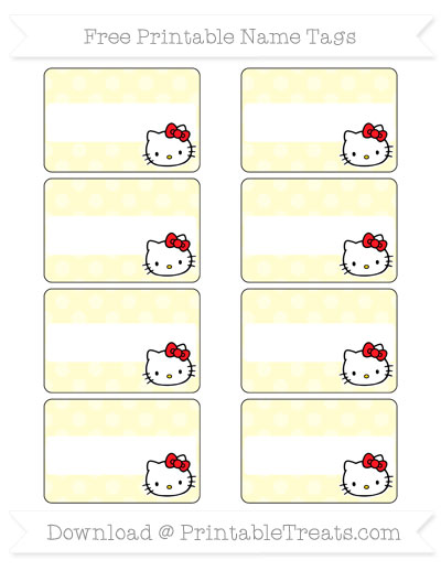 free cream dotted pattern hello kitty name tags printable treatscom
