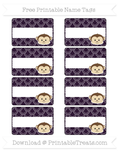 Free Dark Purple Fish Scale Pattern Boy Monkey Name Tags — Printable ...