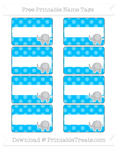 free deep sky blue dotted pattern elephant name tags printable treatscom