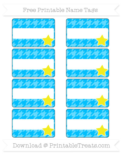 Free Deep Sky Blue Houndstooth Pattern Star Name Tags — Printable ...