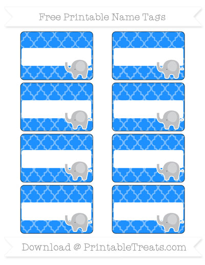 free dodger blue moroccan tile elephant name tags printable treatscom