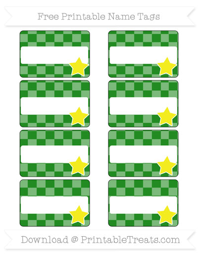 Free Forest Green Checker Pattern Star Name Tags — Printable Treats.com
