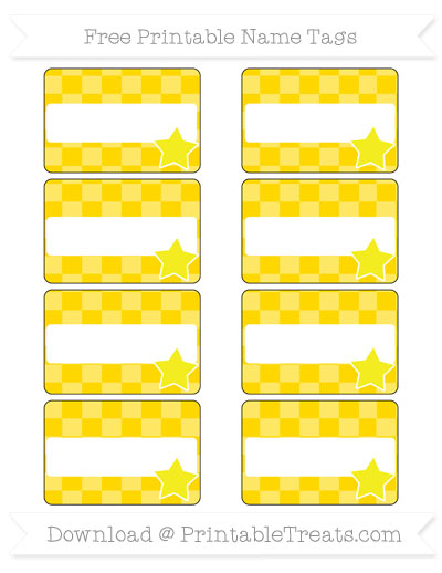 Free Gold Checker Pattern Star Name Tags — Printable Treats.com