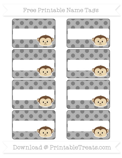 free grey polka dot boy monkey name tags printable treatscom