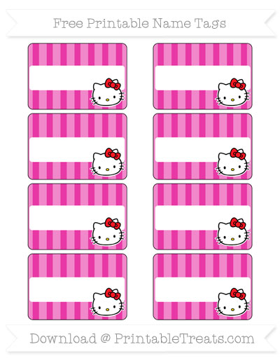 free hot pink striped hello kitty name tags printable treatscom